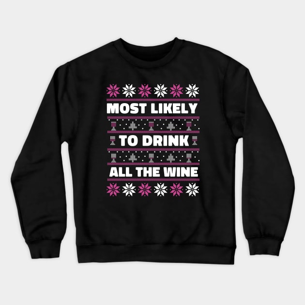 Most Likely to Drink All the Wine // Funny Ugly Christmas Sweater Crewneck Sweatshirt by SLAG_Creative